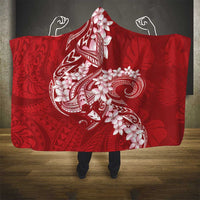 Red Polynesia Hammerhead Shark Tattoo With Plumeria Lei Hooded Blanket
