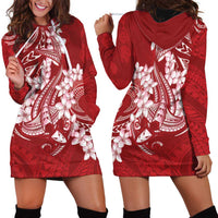 Red Polynesia Hammerhead Shark Tattoo With Plumeria Lei Hoodie Dress