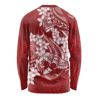 Red Polynesia Hammerhead Shark Tattoo With Plumeria Lei Long Sleeve Shirt