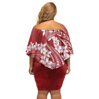 Red Polynesia Hammerhead Shark Tattoo With Plumeria Lei Off Shoulder Short Dress