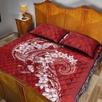 Red Polynesia Hammerhead Shark Tattoo With Plumeria Lei Quilt Bed Set