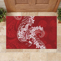 Red Polynesia Hammerhead Shark Tattoo With Plumeria Lei Rubber Doormat