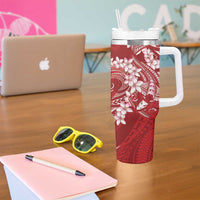 Red Polynesia Hammerhead Shark Tattoo With Plumeria Lei Tumbler With Handle