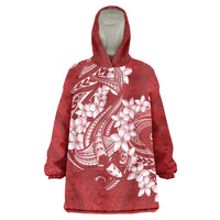 Red Polynesia Hammerhead Shark Tattoo With Plumeria Lei Wearable Blanket Hoodie