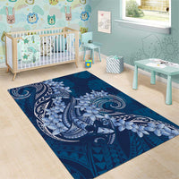Navy Blue Polynesia Hammerhead Shark Tattoo With Plumeria Lei Area Rug