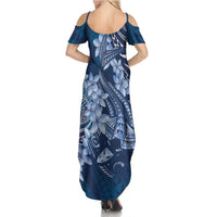 Navy Blue Polynesia Hammerhead Shark Tattoo With Plumeria Lei Family Matching Summer Maxi Dress and Hawaiian Shirt LT14 - Polynesian Pride