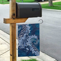 Navy Blue Polynesia Hammerhead Shark Tattoo With Plumeria Lei Garden Flag