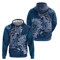 Navy Blue Polynesia Hammerhead Shark Tattoo With Plumeria Lei Hoodie