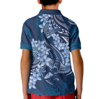 Navy Blue Polynesia Hammerhead Shark Tattoo With Plumeria Lei Kid Polo Shirt