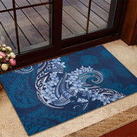 Navy Blue Polynesia Hammerhead Shark Tattoo With Plumeria Lei Rubber Doormat