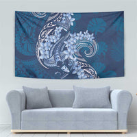 Navy Blue Polynesia Hammerhead Shark Tattoo With Plumeria Lei Tapestry