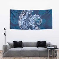 Navy Blue Polynesia Hammerhead Shark Tattoo With Plumeria Lei Tapestry