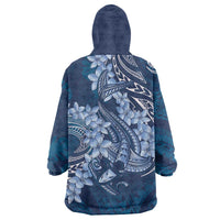 Navy Blue Polynesia Hammerhead Shark Tattoo With Plumeria Lei Wearable Blanket Hoodie