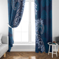 Navy Blue Polynesia Hammerhead Shark Tattoo With Plumeria Lei Window Curtain