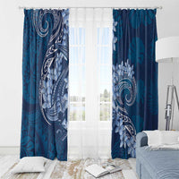 Navy Blue Polynesia Hammerhead Shark Tattoo With Plumeria Lei Window Curtain