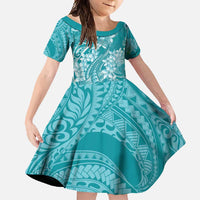Teal Polynesia Hammerhead Shark Tattoo With Plumeria Lei Family Matching Summer Maxi Dress and Hawaiian Shirt