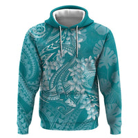 Teal Polynesia Hammerhead Shark Tattoo With Plumeria Lei Hoodie