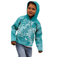 Teal Polynesia Hammerhead Shark Tattoo With Plumeria Lei Kid Hoodie