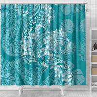 Teal Polynesia Hammerhead Shark Tattoo With Plumeria Lei Shower Curtain