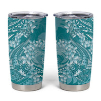 Teal Polynesia Hammerhead Shark Tattoo With Plumeria Lei Tumbler Cup