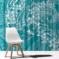 Teal Polynesia Hammerhead Shark Tattoo With Plumeria Lei Window Curtain