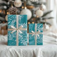 Teal Polynesia Hammerhead Shark Tattoo With Plumeria Lei Wrapping Paper - Polynesian Pride