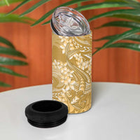 Yellow Polynesia Hammerhead Shark Tattoo With Plumeria Lei 4 in 1 Can Cooler Tumbler