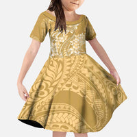 Yellow Polynesia Hammerhead Shark Tattoo With Plumeria Lei Family Matching Off Shoulder Maxi Dress and Hawaiian Shirt