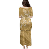 Yellow Polynesia Hammerhead Shark Tattoo With Plumeria Lei Family Matching Puletasi and Hawaiian Shirt