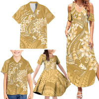 Yellow Polynesia Hammerhead Shark Tattoo With Plumeria Lei Family Matching Summer Maxi Dress and Hawaiian Shirt
