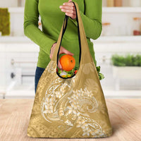 Yellow Polynesia Hammerhead Shark Tattoo With Plumeria Lei Grocery Bag