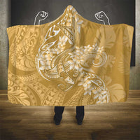 Yellow Polynesia Hammerhead Shark Tattoo With Plumeria Lei Hooded Blanket
