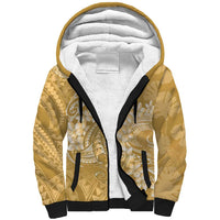 Yellow Polynesia Hammerhead Shark Tattoo With Plumeria Lei Sherpa Hoodie