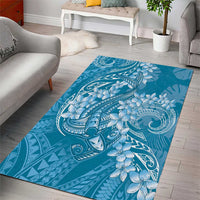 Blue Polynesia Hammerhead Shark Tattoo With Plumeria Lei Area Rug