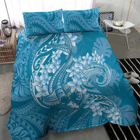 Blue Polynesia Hammerhead Shark Tattoo With Plumeria Lei Bedding Set