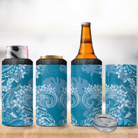 Blue Polynesia Hammerhead Shark Tattoo With Plumeria Lei 4 in 1 Can Cooler Tumbler