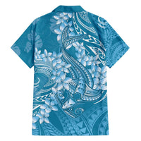 Blue Polynesia Hammerhead Shark Tattoo With Plumeria Lei Family Matching Puletasi and Hawaiian Shirt