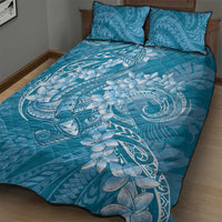 Blue Polynesia Hammerhead Shark Tattoo With Plumeria Lei Quilt Bed Set