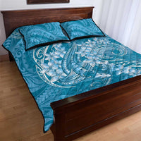 Blue Polynesia Hammerhead Shark Tattoo With Plumeria Lei Quilt Bed Set