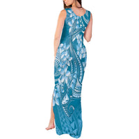 Blue Polynesia Hammerhead Shark Tattoo With Plumeria Lei Tank Maxi Dress
