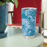 Blue Polynesia Hammerhead Shark Tattoo With Plumeria Lei Tumbler Cup