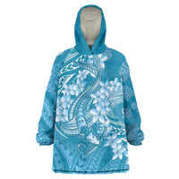 Blue Polynesia Hammerhead Shark Tattoo With Plumeria Lei Wearable Blanket Hoodie