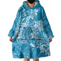 Blue Polynesia Hammerhead Shark Tattoo With Plumeria Lei Wearable Blanket Hoodie