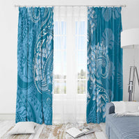 Blue Polynesia Hammerhead Shark Tattoo With Plumeria Lei Window Curtain