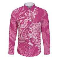 Pink Polynesia Hammerhead Shark Tattoo With Plumeria Lei Family Matching Off The Shoulder Long Sleeve Dress and Hawaiian Shirt LT14 Dad's Shirt - Long Sleeve Pink - Polynesian Pride