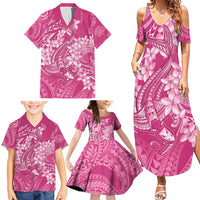 Pink Polynesia Hammerhead Shark Tattoo With Plumeria Lei Family Matching Summer Maxi Dress and Hawaiian Shirt LT14 - Polynesian Pride