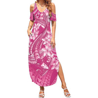 Pink Polynesia Hammerhead Shark Tattoo With Plumeria Lei Family Matching Summer Maxi Dress and Hawaiian Shirt LT14 Mom's Dress Pink - Polynesian Pride