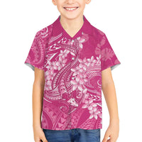 Pink Polynesia Hammerhead Shark Tattoo With Plumeria Lei Family Matching Summer Maxi Dress and Hawaiian Shirt LT14 Son's Shirt Pink - Polynesian Pride