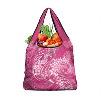 Pink Polynesia Hammerhead Shark Tattoo With Plumeria Lei Grocery Bag