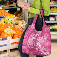 Pink Polynesia Hammerhead Shark Tattoo With Plumeria Lei Grocery Bag